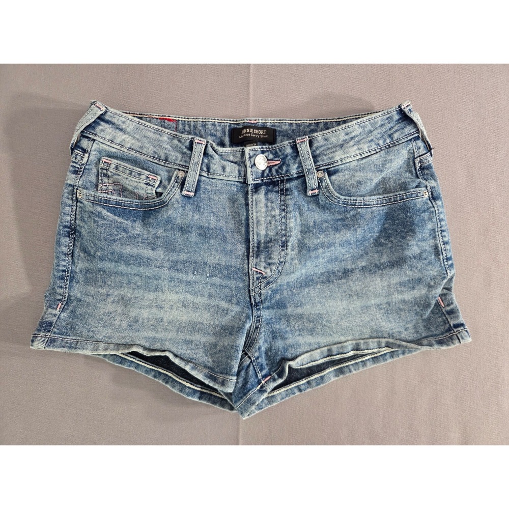 True Religion Shorts Womens Small 27 Blue Pink Denim Jennie Mid Rise Curvy Short